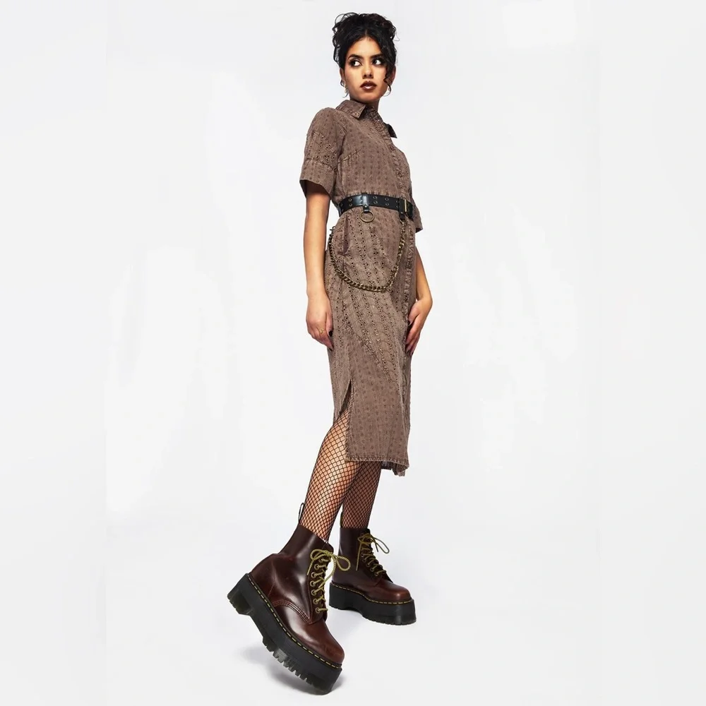 NWT Disturbia Summerisle Cotton Broderie Detail Tie Wrap Midi Shirt Dress US 6 - Picture 6 of 7